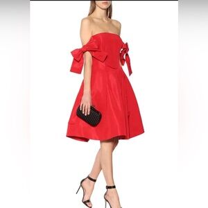 Oscar de la Renta Off the Shoulder Vibrant Red Strapless Dress